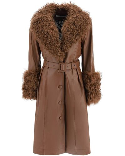 Saks Potts 'foxy' Leather And Shearling Long Coat - Brown