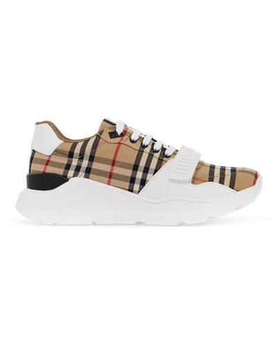 Burberry Check Fabric Trainers - White