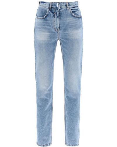 Givenchy Light Wash Cigarette Jeans With Nine Words - Blue