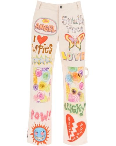 Collina Strada 'chason' Pants With Multicolored Drawings - White