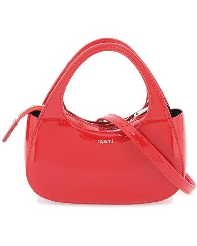 Coperni Swipe Micro Baguette Bag In Glossy Faux Leather - Red