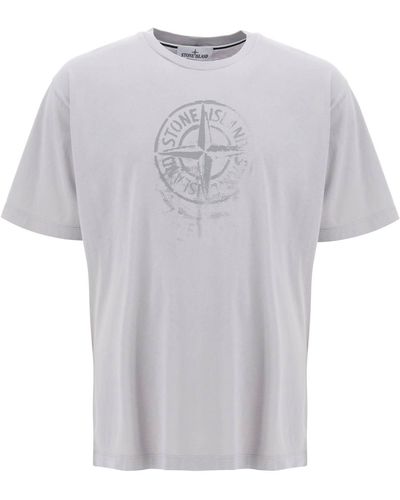 Stone Island T-Shirt With Reflective Print - Gray