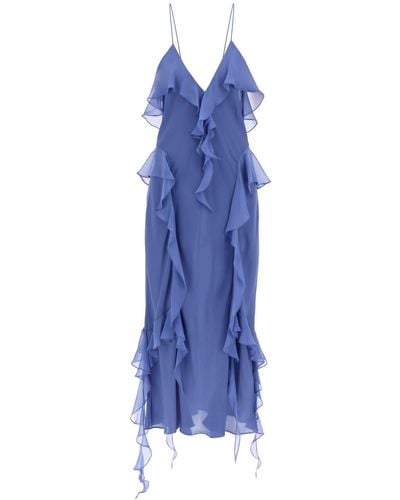 Khaite Pim Ruffle Silk Maxi Dress - Blue