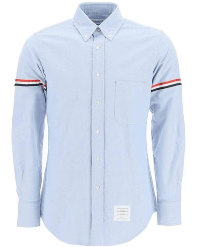 Thom Browne Poplin Button-Down Shirt With Rwb Armbands - Blue