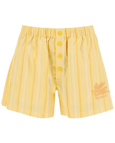 Etro Striped Shorts With Logo Embroidery - Yellow