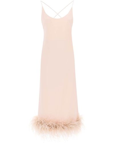 Miu Miu Feather-trimmed Slip Dress - Pink