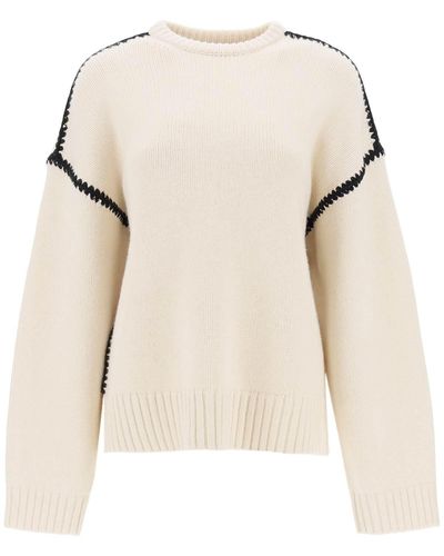 Totême Toteme Sweater With Contrast Embroideries - Natural