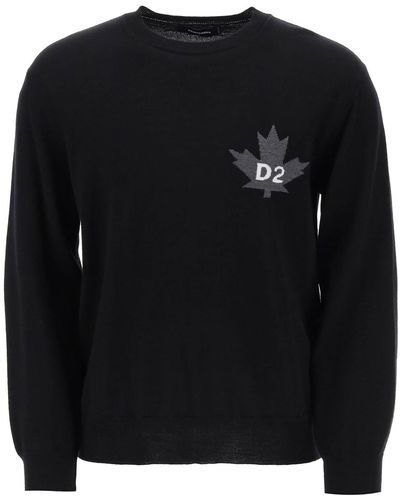 DSquared² PULLOVER IN LANA 'D2 LEAF' - Nero