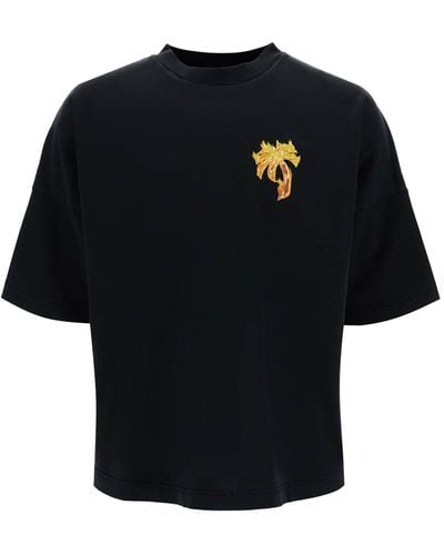 Palm Angels T-Shirt Oversize Burning Palm - Nero