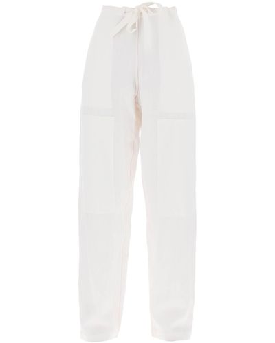 Ferragamo Pantaloni in misto lino con patch - Bianco