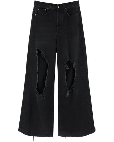 Vetements Wide Destroyed Jeans - Black