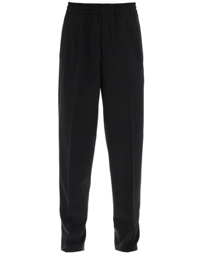 Zegna Jogger Fit Wool Blend Trousers - Black