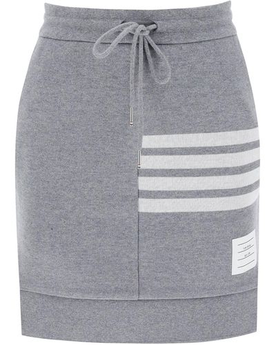 Thom Browne Knitted Mini Skirt With 4 Bar Motif - Gray