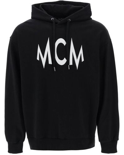 MCM Hoodie With Logo Patch And Back Floral Print - Blue