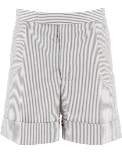 Thom Browne Striped Shorts With Tricolor Details - Grey