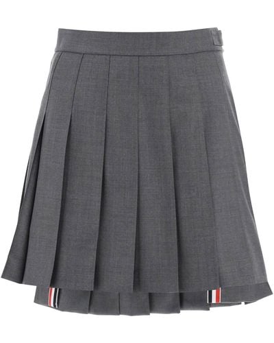 Thom Browne Wool Pleated Mini Skirt - Grey
