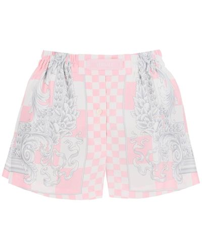 Versace Printed Silk Shorts Set - Pink