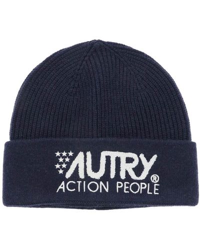 Autry Beanie Hat With Embroidered Logo - Blue
