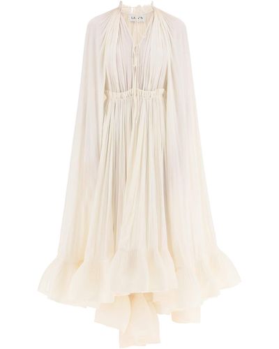 Lanvin Cape Style Ruffled Dress - White