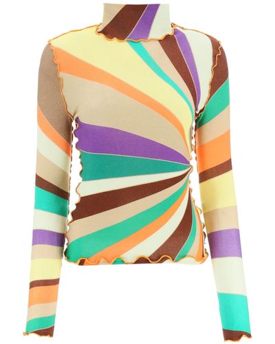Siedres Multicolored Turtleneck Sweater With Gathered Stitching - Multicolour