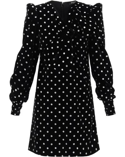 Balmain Glitter And Bow Velvet Mini Dress - Black