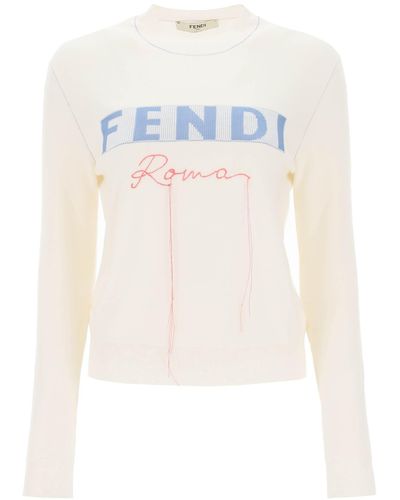 Fendi Logo Intarsia Sweater In Brown, ModeSens
