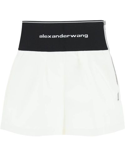 Alexander Wang SHORTS IN COTONE E NYLON CON BANDA LOGATA - Nero