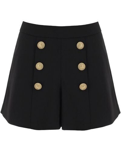 Balmain Crepe Shorts With Embossed Buttons - Black
