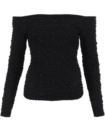 Ganni Smocked Long Sleeved Top - Black