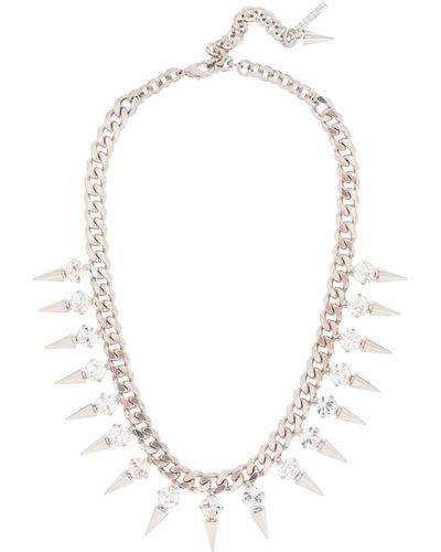 Alessandra Rich Choker With Crystals And Spikes - White
