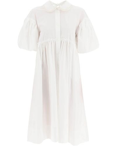 Simone Rocha Imone Rocha Poplin Dress With Puff Sleeves - White