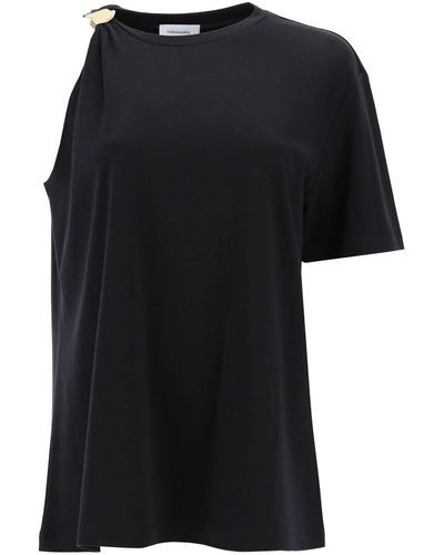 Ferragamo Asymmetric T-Shirt With Golden Clip - Black