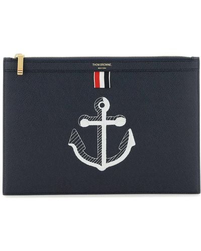 Thom Browne Grained Leather Pouch - Blue
