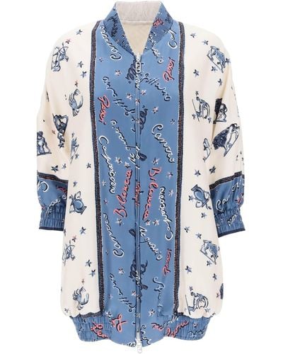 Fendi Reversible Blouson Jacket In Silk With 'astrology' Motif - Blue