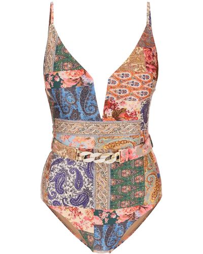 Zimmermann Costume intero paisley Devi Plunge - Multicolore