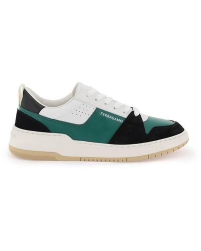 Ferragamo Smooth And Suede Leather Sneakers - Green