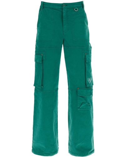 Marine Serre Cargo Trousers With Wide Leg - Green