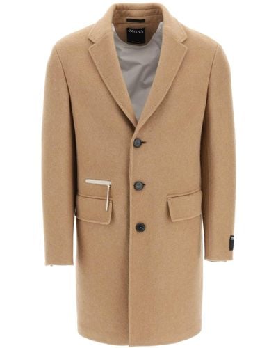 Zegna Zegna Relaxed Fit Camel Jersey Coat - Natural