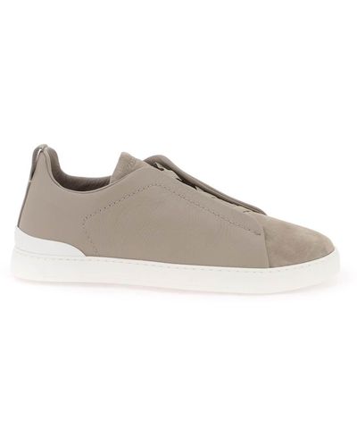 Zegna Sneakers Slip On Triple Stitch - Neutro