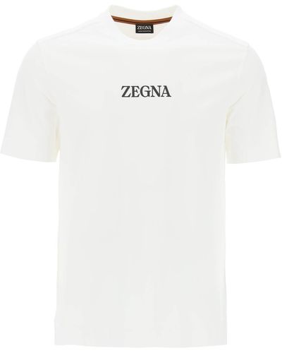 Zegna T Shirt With Rubberized Logo - White