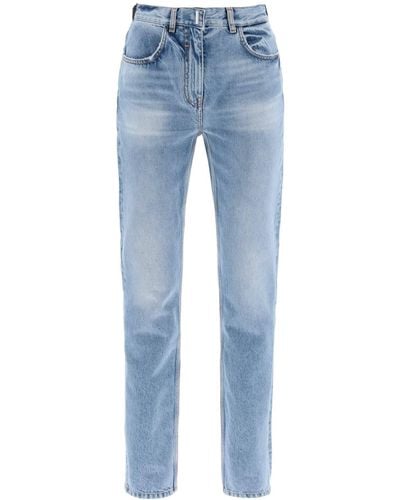 Givenchy Light Wash Cigarette Jeans With Nine Words - Blue
