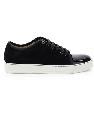 Lanvin Men Suede Leather Captoe Low Top Sneakers - Black