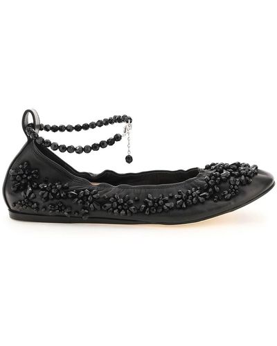Simone Rocha Embellished Ballerina With Ankle Strap - Black