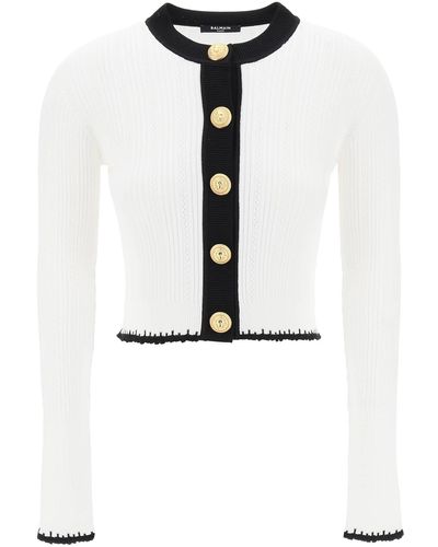 Balmain Bicolor Knit Cardigan With Embossed Buttons - Black