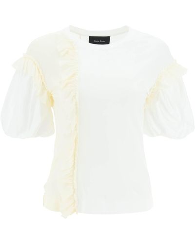 Simone Rocha T-SHIRT IN JERSEY E ORGANZA CON ROUCHES - Bianco