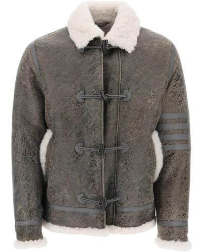 Thom Browne Montgomery Cropped In Shearling - Grigio