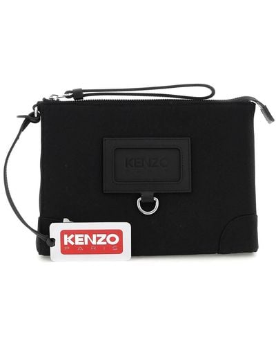KENZO Branded Fabric Clutch With Badge Holder - Black
