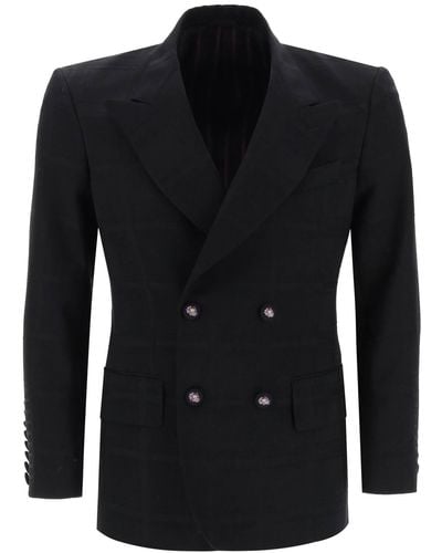 Etro Double Breasted Jacket With Check Pattern - Black