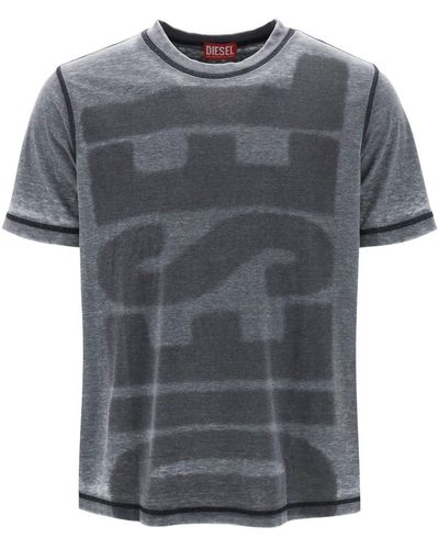 DIESEL T-Shirt With Burn-Out Logo - Grey