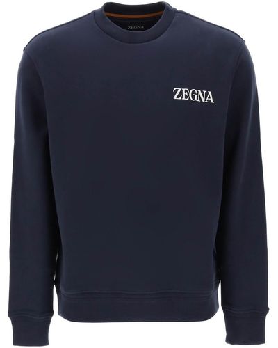 Zegna Crew-Neck Sweatshirt With Flocked Logo - Blue